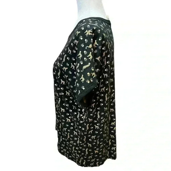 Leopard Cheetah Paw Print Blouse Black and Gold Size L - Picture 2 of 7